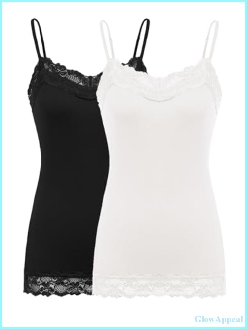 Viscose Spandex Lace Trim Camisole Tunic Tank Top 2 Pack Adjustable Strap